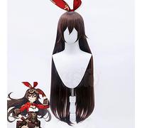 Juego Genshin Impact Cosplay Amber Wig Dark Brown Long Hair Fibra Synthetic Wig + Brand Wig Net