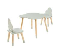 [en.casa] Juego Mesa y Sillas Infantiles Epim Respaldo y Tablero en Forma de Nubes Conjunto Decorativo de 3 Piezas para Niños y Niñas MDF/Pino 44 x 60 x 60 cm - Verde Menta