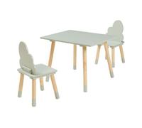 [en.casa] Juego Mesa y Sillas Infantiles Hovle Respaldo en Forma de Nubes Mesa Rectangular Conjunto Decorativo de 3 Piezas para Niños y Niñas MDF/Pino 44 x 60 x 48 cm - Verde Menta