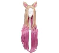 Juego KDA Baddest Ahri Cosplay Pelucas LOL KDA Rubio Mixed Pink Hairpiece with Ears resistente al calor peluca de pelo sintético