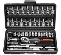 Juego llaves trinquete Juego Llaves Trinquete Enchufe Accionamiento 46 Uds. Barra Extensión Manga Broca Métrica Juego Caja Herramientas Mano Reparación Automóviles 1/4 Pulgadas