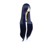 Juego LOL Ahri 100cm de largo azul oscuro peluca el zorro de nueve colas mujeres pelo resistente al calor Cosplay disfraz pelucas + orejas solo peluca