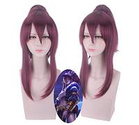 Juego LOL Akali Pelucas KDA el villano Asesino Akali Cosplay Peluca Mixta Purple Cola de Caballo Cabello Resistente al Calor Peluca de Disfraz de Halloween