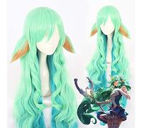 Juego LOL Mujeres Soraka Cosplay Peluca Star Guardian Largo Verde Onda Pelo sintético con orejas Anime Disfraz Pelucas KUXD119E