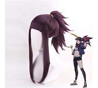 Juego LOL The Rogue Assassin Akali Cosplay peluca piel K/DA Pueple con cola de caballo peluca de pelo sintético mujeres MZ-1333