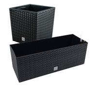 Juego macetas rato: macetero 64 litros y jardinera rectangular 17 litros color antracita