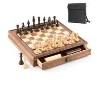 Juego magnético de ajedrez y damas, en madera de nogal, con cajón, set de juegos de mesa 2 en 1, grandes figuras de madera, tablero de ajedrez plegable para viajes, para niños de 14 años en adelante