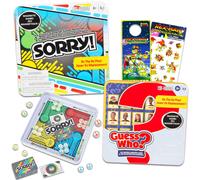Juego magntico de viaje para nios - Paquete con 2 juegos de viaje en lata con pegatinas de Sorry Guess Who Plus Ms | Juegos de viaje de Hasbro