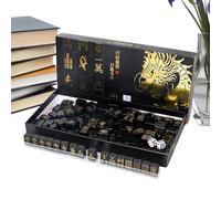 Juego Mahjong de viaje - 144 piezas de fichas completas negras doradas, juego Mahjong de resina con 2 y 4 estantes | compacto 26,5 x 13 x 2,8 cm tamaño de viaje 20 x 14 x 10 mm jugadores Principian