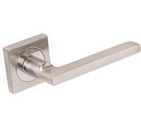 Juego manivela con roseta cuadrada para puertas de interior, juego de maneta para puerta de paso con roseta 50x50 mm, Aluminio y zamak, Níquel satinado