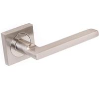 Juego manivela con roseta cuadrada para puertas de interior, juego de maneta para puerta de paso con roseta 50x50 mm, Aluminio y zamak, Níquel satinado