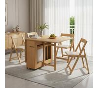 Juego Mesa Comedor Plegable Ahorra Espacio, Extensible con 4 sillas Plegables, Muebles Madera Maciza para Cocina, Sala, apartamento pequeño, Uso doméstico