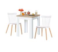 Juego mesa y 2 sillas cocina, conjunto de mesa extensible + 2 sillas alna blanco y roble canadian