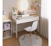 Juego moderno para dormitorio, mesa de 40 cm con espejo y luces LED de 3 colores, ajuste de un solo toque, elegante para adultos, no incluye sillas