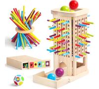 Juego Montessori, 3-en-1 Juego de Mesa de Madera, Juego de Torre de Madera con 40 Palitos Coloridos & Dados, Habilidades Motoras Finas, Boosts Hand-Eye Coordination, para Niñas y Niños de 3 a 6 Años