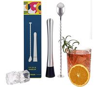 Juego Mortero Mojito Cuchara Cócteles, Machacador Acero y Cuchara Metálica, Bartender Kit Básico Utensilios Profesionales Bar, Maza Mojito o Palo Caipirinha, Set de Accesorios para Hacer Cóctel