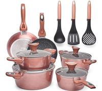 Juego Ollas Сocina y Sartenes - Sartenes Antiadherentes - Juego Ollas Induccion 15 Piezas - Sartenes Induccion - Utensilios de Cocina - Bateria de Cocina Inducción con Tapas - Apto para Lavavajillas