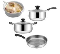 Juego Ollas Sartenes - Acero Inoxidable, Antiadherente, Resistente Calor | 3 Piezas De 24cm Para Cocina Hogar, Recetas Caseras, Guisos, Frituras, Estofados, Preparación Alimentos