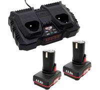 Juego original de baterías 12 V - 2 baterías de 4 Ah + cargador doble PDSLG 12 - Compatible con la serie Parkside X 12 V Team