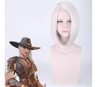 Juego Overwatch Ashe Cospaly Cavy Cabello recto Cabello plateado Silvato Blanco Resistencia a las pelucas sintéticas PL-337
