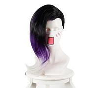 Juego Overwatch OW Sombra Peluca 40 cm Negro Púrpura Whtie Ombre Mix Pelo Artificial Rizado Cosplay Disfraz Pelucas