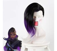 Juego Overwatch Sombra Cosplay Peluca Gradiente negro Púrpura Rizado Sintético Hairpiece Ow Fiesta de Halloween Disfraz Jugar Pelucas KS419E