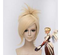 Juego OW Mercy Peluca para mujer 35cm / 13.78in Cabello rubio resistente al calor OW Angela Ziegler Mercy Cosplay Peluca Pelo sintético