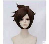 Juego Ow Tracer Lena Oxton 30Cm Marrón Resistente Al Calor Pelo Sintético Cosplay Accesorio Prop + Gorro De Peluca Gratis