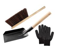 Juego Pala y Recogedor Cepillo de Chimenea de Leña | Bordes Suaves, Madera y Acero al Carbono, Cerdas Marrones, Agarre Cómodo, Uso Doméstico
