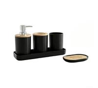 Juego para accesorios Baño 5 Piezas PP para madera Negro Juego(black) | Incluye dispensador jabón, cepillos, , para ideal encimeras, mantenimiento sencillo