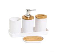 Juego para accesorios Baño 5 Piezas PP para madera Negro Juego(white) | Incluye dispensador jabón, cepillos, , para ideal encimeras, mantenimiento sencillo
