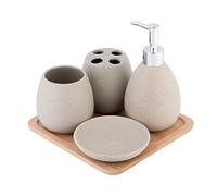 Juego para baño axentia Avignon 126822. Equipamiento para baño, Accesorios de cerámica bambú, marrón, 23 x 30 x 11 cm