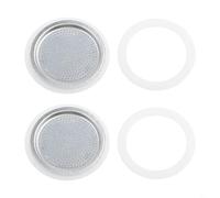 Juego para cafeteras Moka Pot Espresso que incluye 2 filtros de repuesto de acero inoxidable y 4 sellos de junta de silicona para mantener la eficiencia de preparación (3 tazas)