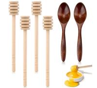 Juego para Cuchara Madera Miel - 4 Piezas 15cm Mezcladores para Miel, 2 Piezas 14cm Cucharas para Miel, Almíbar, Mermelada, Leche Condensada