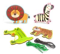 Juego para Enhebrar, 4pcs Juguete Madera Animales Montessori Educación Animales Madera Juguete Enhebrar Juegos Juguetes de Viaje para Niños Pequeños Regalos para Niños Y NiñAs de 3 A 5 Años