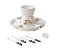 Juego para fondue - Juego para fondue interactivo de cerámica 25,3 x 25,3 x 12 cm con tenedor y bandeja | ?et ?er F?er F?Onda de chocolate de cerámica creativa | Šet de cuencos P?er ollas calientes