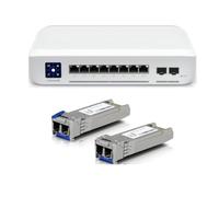 Juego para Ubiquiti Switch Enterprise 8 PoE (USW-ENTERPRISE-8-POE) con módulos SFP+ UFiber monomodo de 10 Gbps (paquete de 2) - Conmutador PoE+ L3 gestionado con puertos de 2,5 GbE