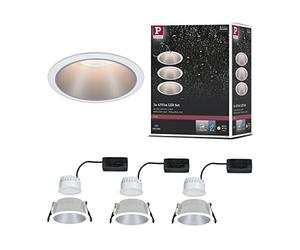 Juego Paulmann EBL Cole Coin 3x6 W, 2700 K, IP44, blanco/plata mate | Regulable con interruptor, luz blanca cálida, IP44, para montaje en techo, LED Coins intercambiables