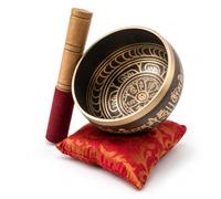 Juego premium de cuencos tibetanos tibetanos, cuenco de meditación y sonido hecho a mano de Nepal, decoración espiritual para yoga, spa y relajación por Himalayan Bazaar (marrón y rojo)