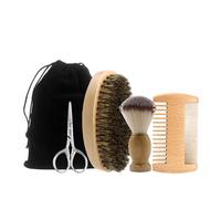 Juego profesional de 4 piezas para el cuidado de la barba, cepillo de cerdas de jabalí, tijeras, peine, bigote, herramientas y bolsa de almacenamiento de viaje