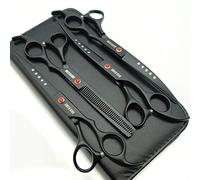 Juego profesional de tijeras para perros de 17,78 cm, rectas y curvas, 4 unidades en 1 juego, color negro