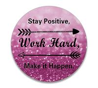 Juego redondo, alfombrilla de ratón personalizada, mantente positivo, trabaja duro y haz el Arriver Citaciones inspiradoras Art Rose Gold Silver Glitter Black Quote