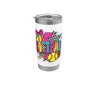 Juego retro de softball Vibes, Coquette Bow, jugador de sóftbol Vaso térmico de acero inoxidable de doble pared