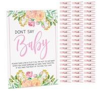 Juego Sparkle and Bash Don't Say Baby para niñas Baby Shower (8 x 10 pulgadas, rosa floral, 61 piezas)