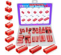 Juego surtido de interruptores de inmersión rojos de doble fila de 10 valores, 45 piezas, 1, 2, 3, 4, 5, 6, 7, 8, 9, 10 posiciones, 2,54 mm, montaje en PCB de encendido y apagado, interruptores de