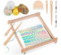 Juego Telar Madera 24 * 28cm con Hilos & Peine, Kit Marco Telaio Tejer Niños, Lanzadera y Lana para Infantil y Adultos Principiantes, Maquina Tejer para Hacer Alfombras, Posavasos & Bufandas