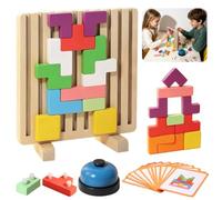 Juego Tetris Madera Niños +3 Años, Juego 2 Jugadores con Campana | Divertido reto Tetris de madera para niños: construye, piensa y toca la campana para ganar con lógica y habilidad.
