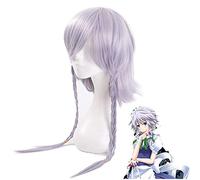 Juego TouHou Proyecto OW Reaper Genderbend Izayoi Sakuya Gris Plateado Peluca Cosplay Trenzado + Gorro de Peluca 020a