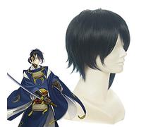 Juego Touken Ranbu Mikazuki Munechika Cosplay Peluca Pelo sintético Azul oscuro Corto Resistente al calor Fiesta de Halloween + Peluca gratis