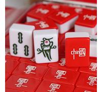 Juego tradicional de 144 azulejos de melamina chino Mahjong con estuche de almacenamiento ornamentado, juego de Mahjong de viento nacional, hermoso regalo adecuado para colección